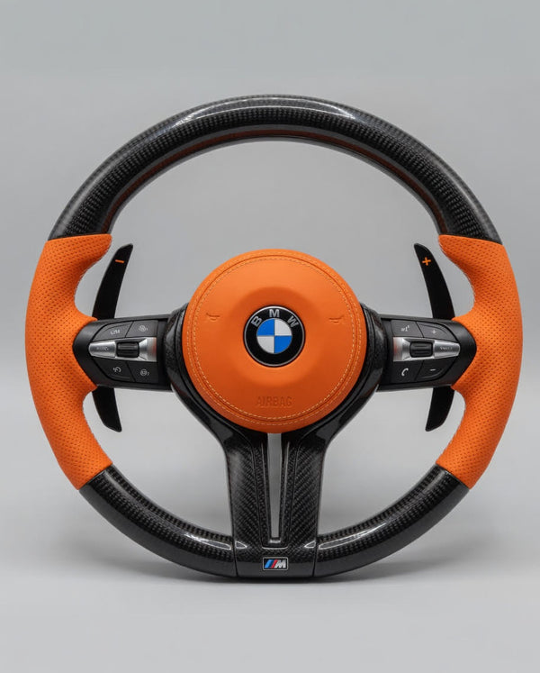 Volante M Sport F-Series — Carbono + Cuero Naranja
